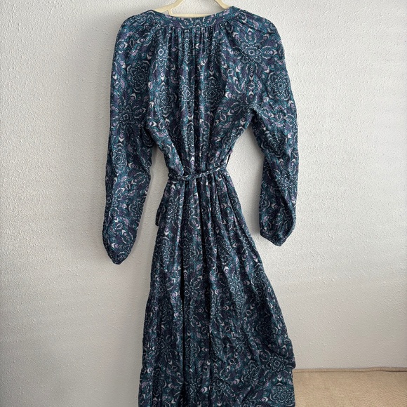 XIRENA Ambrose Belted Tiered Midi Dress Indigo Flora - Size Medium - Picture 5 of 9